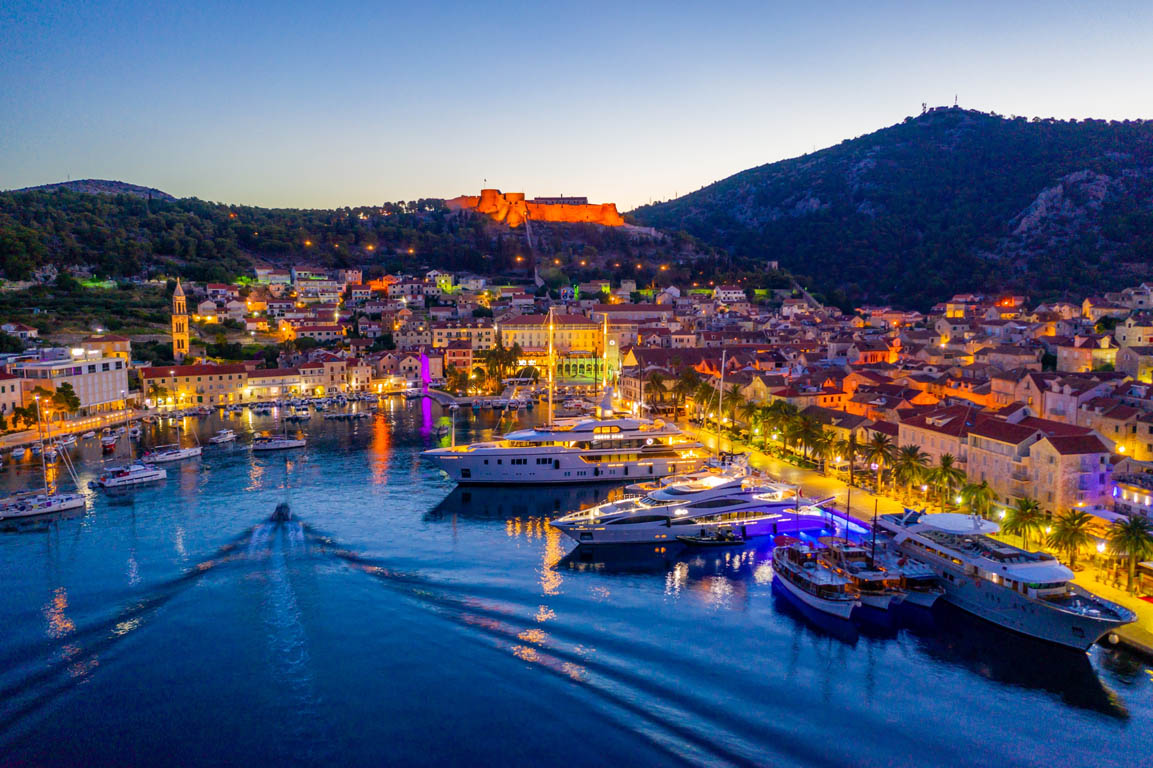 Sunrise view of Croatian town Hvar